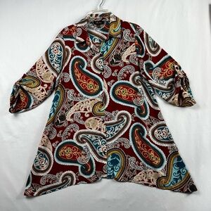 Melissa Paige Shirt Dress Womens Large Shift Paisley Roll Tab Button Up Boho